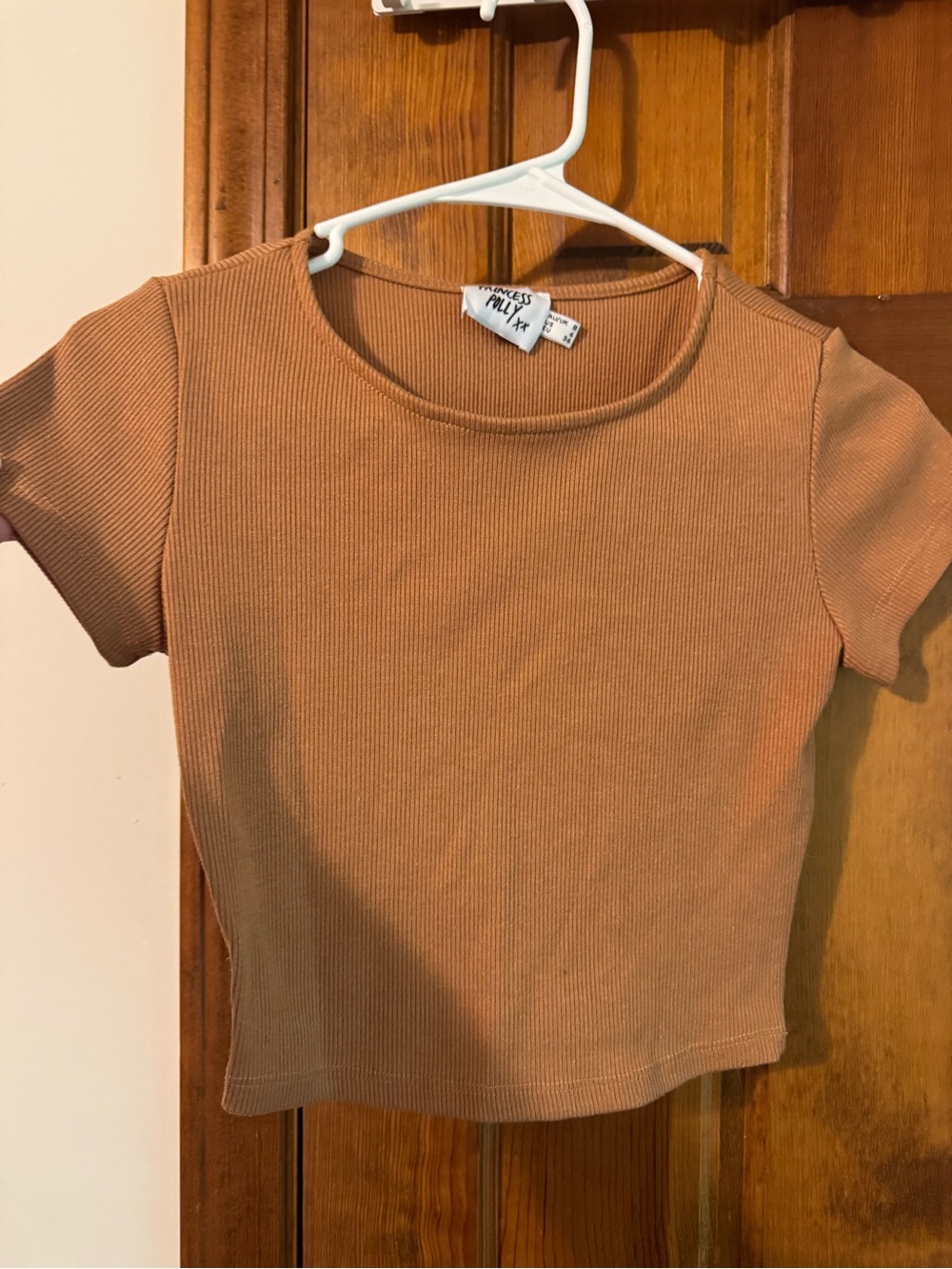 Princess Polly Ribbed Short Sleeve Crop Top - Rust Brown